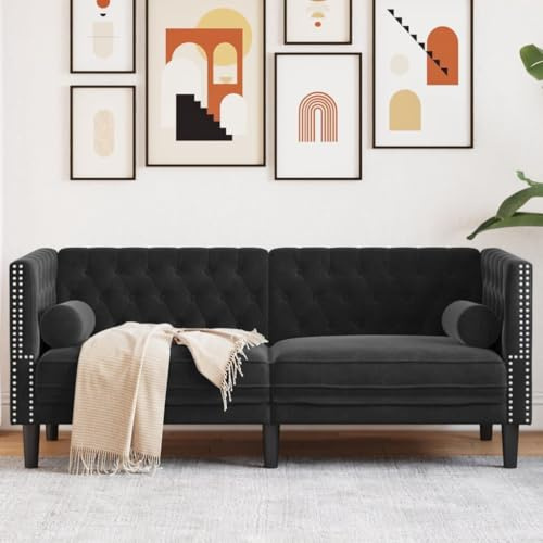 Emmtore Chesterfield Sofa, Couch mit Armlehnen Rückenlehne Stützbeine, Polstersofa für Wohnzimmer, Couchgarnitur Schwarz,2-Sitzer