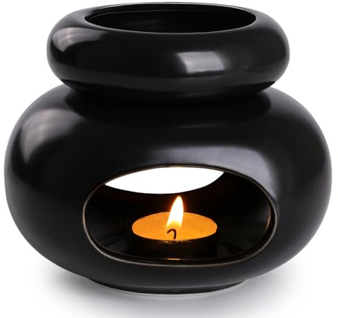 WD&CD Duftlampe aus Keramik Aromalampe Teelichthalter Aroma Diffuser Stövchen für ätherische Öle - Schwarz
