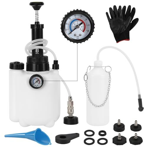Sonnewelt bromsavluftningsapparat bil bromsavluftare och bromsvätskebytesapparat 3 L, med 1 L sugbehållare handpump adapter slang tillbehör, lämplig för skivbromsar E20