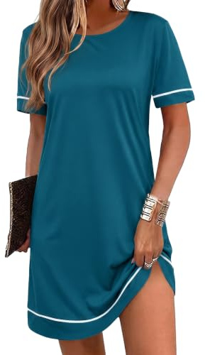 Aseniza Camisón Mujer Manga Corta Camisones de Mujer Verano Vestido de Dormir Suave Cómodo Transpirable Elástico