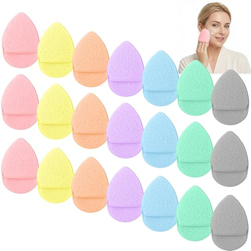 21 Piezas Esponjas Faciales Comprimidas,Esponjas Desmaquillantes Facial de Celulosa Suave para Limpiar,Exfoliar y Desmaquilla,reutilizables 100% natural Facial Limpieza