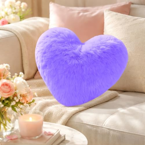 Jinfanshurich Herzkissen, Kissen Herz, Kuschelkissen, Herz Kissen für Wohnzimmer Sofa Schlafzimmer Bett, Geschenk (Lila)