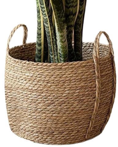 Cestino fioriera rustico organizzatore con maniglia | Cesto in rattan intrecciato per casa, soggiorno, asilo nido, dormitorio, fattoria, giardino, cortile