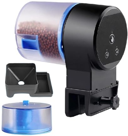 Alimentador automático para peces, dispensador de alimentos con temporizador ajustable, 12 x 8 x 14 cm, con estilo moderno, dispositivo de alimentación de resina, dispensador de alimentos para peces