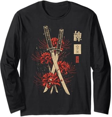 Ragno Rosso Giglio Fiore Katana Spada Anime Giapponese Otaku Maglia a Manica