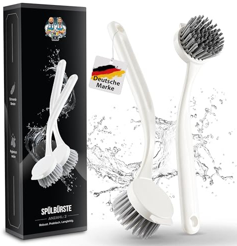 Spülbürste, Küchenbürste, Reinigungsbürste, Geschirrbürste, Abwaschbürste mit robusten Borsten, Langlebiges Spülbürsten Set 2 Stück (Weiß)