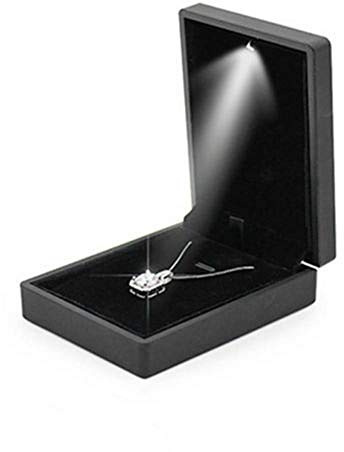 YUYTE Jewelry Box, LED Lighted Engagement Pendant Box, Wedding Jewelry Display Case, Gift Storage Box, Small Gift Boxes for Jewellery, Light Up Pendant Box for Anniversary Wedding Birthday