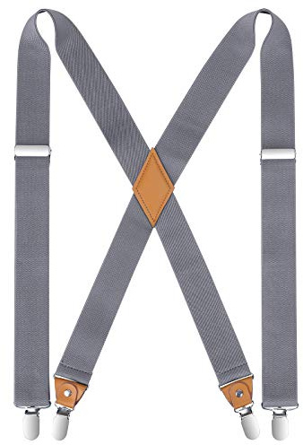 HISDERN Herren 3,5 cm breiter Hosenträger in X-Form mit sehr Starken 4 Metall Clip für Männer und Damen elastisch und verstellbar
