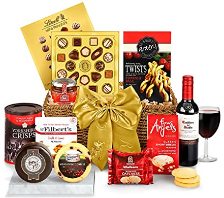 Oxford Red Wine & Cheese Gift Set - Gourmet Food & Drink Hamper with Cabernet Sauvignon, Cheddar Truckle, Oatcakes, Shortbread, Peanuts - Luxury Food Gift Baskets For Men & Women, from Regency Hampers