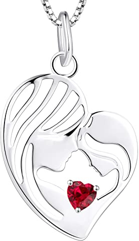 YL Mutter und Tochter Kette 925 Sterling Silber Herz 12 Geburtsstein Zirkonia Anhänger Halskette Geschenke für Mutter Damen, 45-48 CM