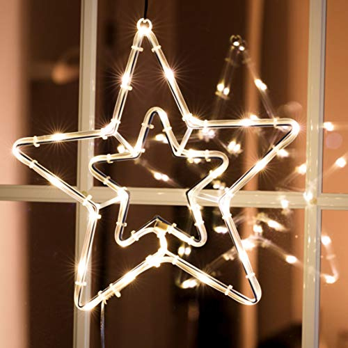 Spetebo LED Lichtschlauch Stern 30 LED mit Timer - Innen und Außen/warmweiß - Fensterdeko Fenster Silhouette beleuchtet Fensterbild