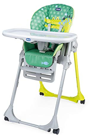 Chicco Polly Easy Kinderhochstuhl und Babywippe mit verstellbarer Höhe und Fußstütze, 4 Räder, kompaktes Schließen von 6 Monaten bis 3 Jahren Krokodil, 15 kg 00079565670000 1 Stück (1er Pack)