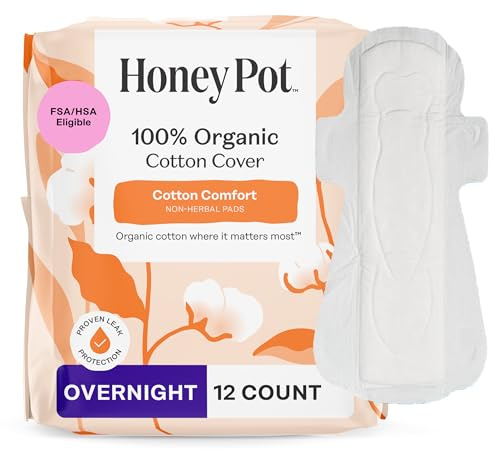 The Honey Pot Company, Non-Herbal Pads with Wings, Organic Overnight, 12 Count