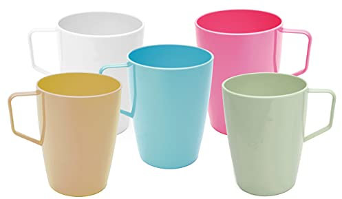 Harfield Beakers Mugs with Handle 280ml Set of 5 Multicoloured Polycarbonate Cup Reusable Virtually Unbreakable