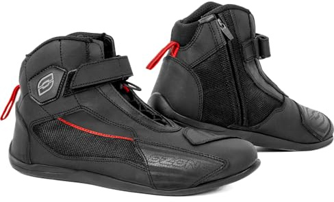 OZONE MOTO City Motorradstiefel Herren und Damen | PU Leder | Verstärkte Knöchel und Fersen | Langer Reißverschluss | Reflektierende Elemente | Größen bis 48