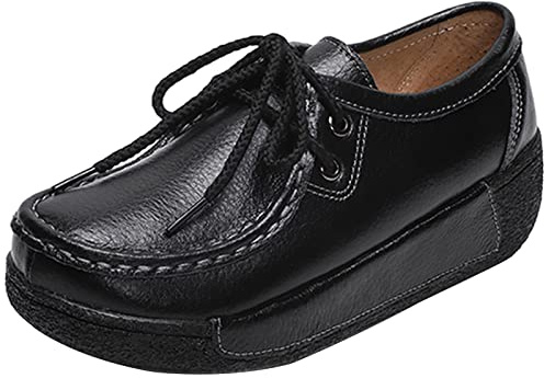 rismart Femme Formel Plateforme Caché Talon Coin Suède Baskets De Mode Chaussures Noir Cuir,37.5 EU