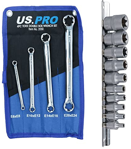 AB Tools Female Torx Star E Sockets E4 – E18 10pc Set + 4pc Torx Spanners E6 – E24
