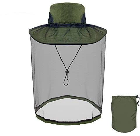 Midge Head Net Hat, Grey Nylon Mosquito Head Net with Hat for Outdoor Hiking, Camping, Climbing, Fishing and Walking