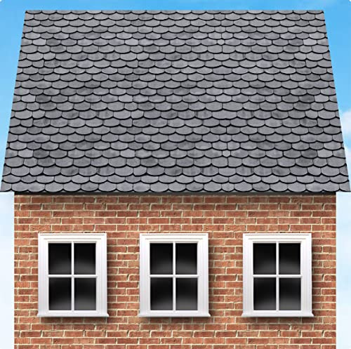 Stick & Go Repositionable Self Adhesive Dolls House Wallpaper 1:24 Scale (Set of 4 Sheets) - Scallop Grey Roof Tiles - No. 91