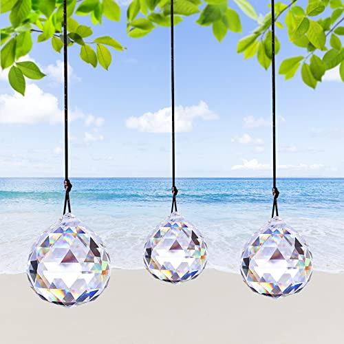3 Stück Kristalle zum Aufhängen, Sonnenfänger, Prisma Kristall, Suncatcher Hängedeko, Lichtfänger Kristall Anhänger, Crystal Pendant für Fensterdeko Garten
