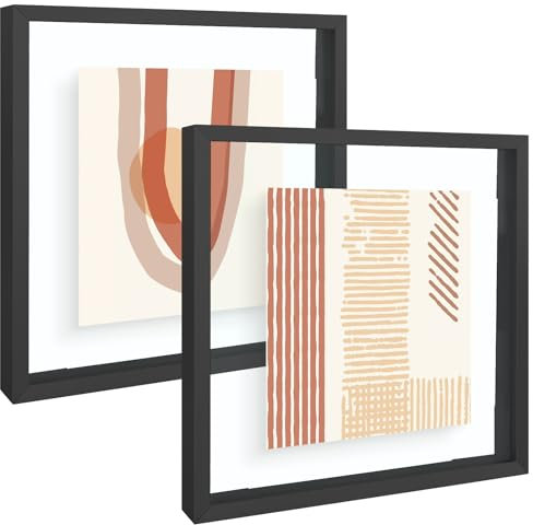 Frametory, Cornice portafoto flottante, 20 x 20 cm, cornice portafoto in metallo, in vero vetro, per montaggio a parete o da tavolo (nero, confezione da 2)