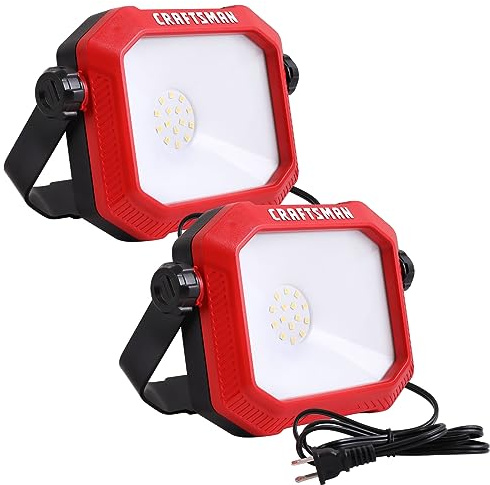 CRAFTSMAN 1100 Lumens 4000K LED Tiltable Portable Work Light with 2-in-1 Adjustable Metal Rotating Stand and Handle, Impact-Resistant Glass Lens, 5FT Power Cord, ETL, 2 Count(Pack of 1)
