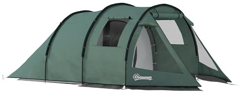 Outsunny Campingzelt für 4 Personen leicht, stabil wasserdicht Familienzelt mit Tür Fenster, Packtasche, Tunnelzelt mit 2000mm Wassersäule Zelt für Camping Reise Trekking Garten