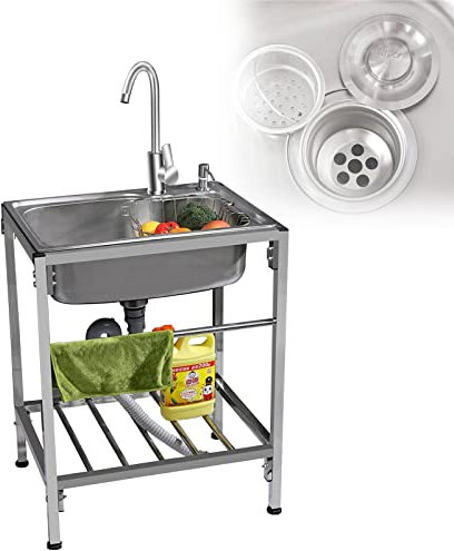 WORDFUN Lavello da Cucina in Acciaio Inossidabile, Lavamani Industriale, Lavello Commerciale, Mobiletto per Esterno, Lavello Cucina 1 Vasca, Lavello Cucina con Mobile, Cucine da Esterno