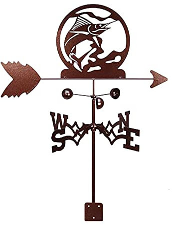 Wetterfahne Marlin Fisch Silhouette Edelstahl Wetterfahne Windrichtungsanzeige Wetterhahn Messwerkzeuge für Außenhalterung Dekor Handwerk