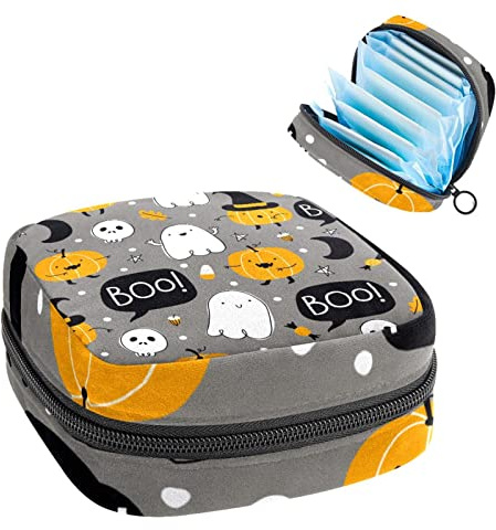 Pumpkin Ghost Cute Period Pouch Tragbare Tampon Aufbewahrungstasche für Damenbinden, Mehrfarbig, 4.7x6.6x6.6 in/12x17x17 cm