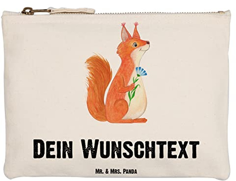Mr. & Mrs. Panda Personalisierte Schminktasche Eichhörnchen Blume Grösse XL Große - Geschenke, Spruch Positiv, Kulturtasche, Kosmetiktasche, Lachen, mit Namen, Deko, Motivation Sprüche, Necessaire