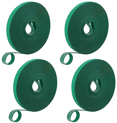 4 Rouleaux d'attaches pour Plantes Attaches de Jardin Ruban Vert, 40 mètres de Ruban Vert à Crochets et Boucles pour Le Jardin, Attache torsadée pour Plantes de tomates pour Le Soutien des Plantes