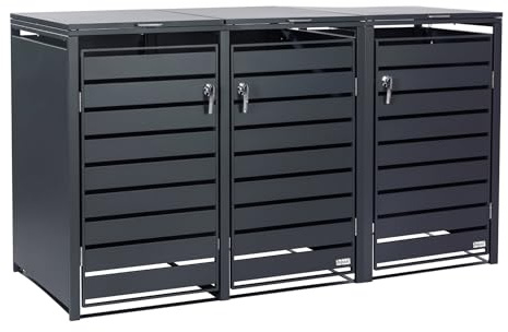 Zelsius Mülltonnenbox 3er für 3 Mülltonnen | 120-240 Liter | Anthrazit RAL 7016 | inkl. Erweiterungsmöglichkeit | Mülltonnenhäusschen, Mülleimerboxen, Aufbewahrungsbox für Mülltonnen