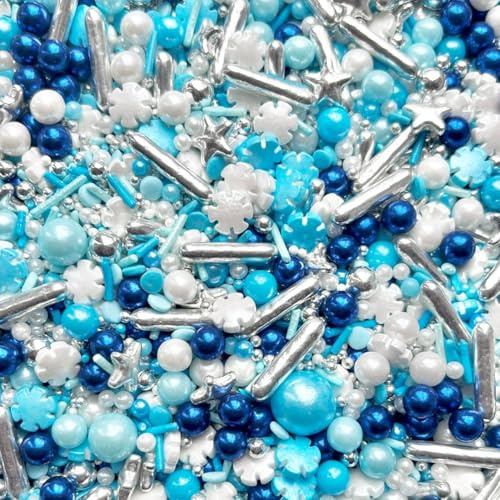 Blue white silver metallic snowflakes sprinkles christmas frozen decoration birthday edible pearls for cupcakes cakes cake topper balls Christmas FROSTY MORNINGS