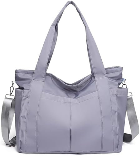 Damen Henkeltaschen, Oxford-Stoff Tote Bag School mit Reißverschluss Lässige, Tragetasche Große Kapazität Handtasche, Crossbody Bag mit Abnehmbarer Schultergurt Shopper für Arbeit (Grau)