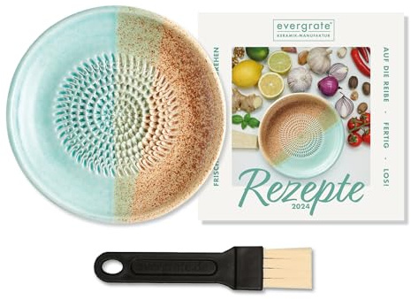 evergrate Keramikreibe im Motiv Beach mit Küchenpinsel und Rezeptheft
