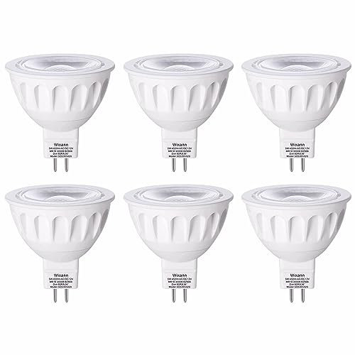 MR16 GU5.3 LED Bulbs,50W Halogen Equivalent, 5W 12V 3000K Soft Warm White, GU5.3 Bi-Pin Base, 40 Degree Spot Lighting for Indoor/Outdoor Landscape Track Bulbs-Not Dimmable (6 Pack)