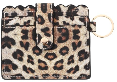 VALICLUD Leopard Print Kartenhalter Aus Pu-Leder Kleines Portemonnaie Für Frauen Kartenetui Mit Schlüsselring Leichtes Kreditkartenetui Für Alltag Und Reise