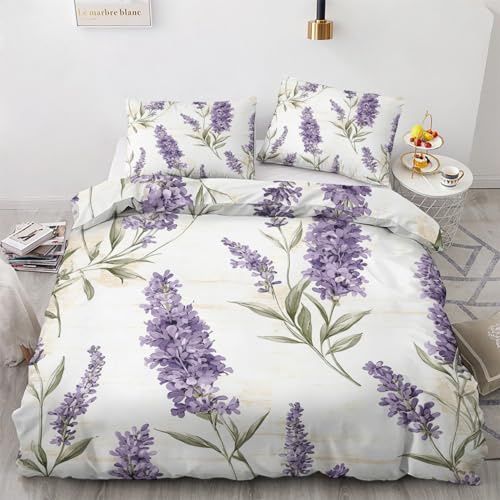 Generisch Bettwäsche 135x200 Lavendel - Lila Blumen Bettbezug 135x200 2er Set, Weich Warme & Bügelfrei Mikrofaser Bettwäsche-Sets, Wendebettwäsche mit Reißverschluss und 1 Kissenbezug 80x80 L-&9-20