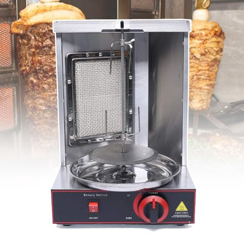 Griglia a gas verticale commerciale Shawarma, macchina per barbecue elettrica girevole a 360° in acciaio inossidabile, design indipendente dei componenti, efficienza di cottura 3 kg/ora
