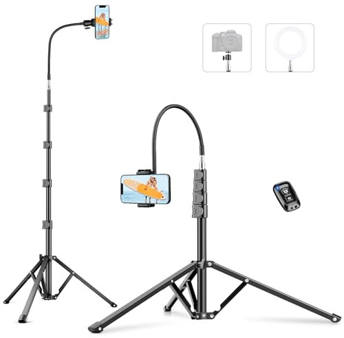 Victiv 88 Tall Tripod for iPhone, Phone Tripods with Gooseneck & Remote and Mobile Phone Stand, Flexible Overhead Tripod iPhone Stand for Filming, Aluminum Tripods for Smartphone/Camera/Ring Light