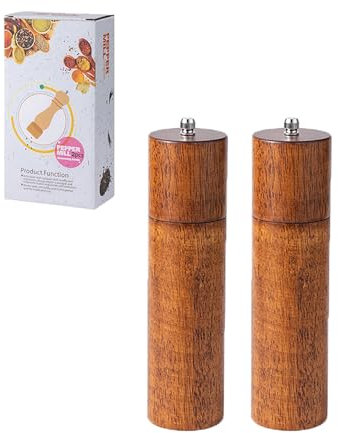 Kaizuca 2 Stücke Salz und Pfeffermühle aus Holz,Gewürzmühle mit Keramikmahlwerk,Manuell Gewürzmühle Verstellbarem mit Geschenkbox,Für Idealer Küchenhelfer und Geschenkidee (21cm)