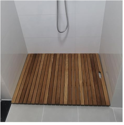 caillebotis Douche caillebotis Salle de Bain Tapis De Bain en Teck pour La Douche/Le Sol De La Salle De Bain, Robuste Plancher De Douche en Bois Imperméable pour L'extérieur, Personnes Âgées/Adultes/