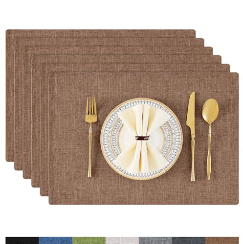 Homaxy Tischsets Abwaschbar 6er Set, Stoff rutschfest, Braun