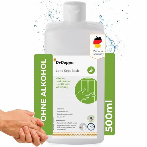 DrDeppe Lotio Sept Basic alkoholfreies Handdesinfektionsmittel 500ml, Desinfektionsmittel für Hände zur hygienischen Händedesinfektion & Händewaschung (500ml)