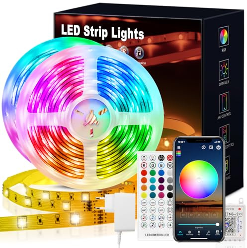 VKH LED Strip 30m, RGB LED Streifen Selbstklebend mit Fernbedienung und APP, Upgrade Farbwechsel Musik Sync LED Lichterkette für Zuhause, Schlafzimmer, Küche, Party (2 * 15m) | LED Strip mit Bluetooth-App, 40-Tasten-Fernbedienung, dimmbar, Musik-Sync und Timer für Schlafzimmer, Wohnzimmer und Gaming