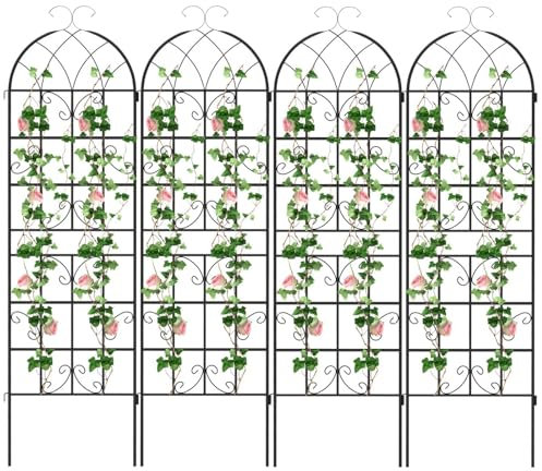 COSTWAY 2/4 Pack Garden Trellis, 180/218/220 x 50cm Metal Trellis for Climbing Plants Rose Vines Tomato, Rustproof Decorative Garden Fence Barrier Border (180cm x 50cm, with Sharp Ends, 4 Pack, Black)