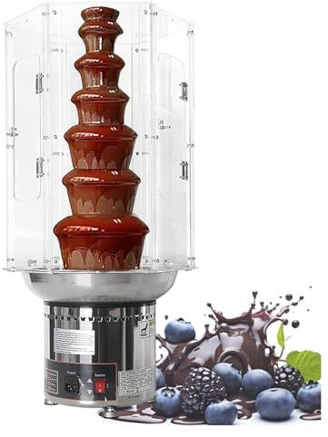 MIDUOLAI Chocolate Fountain Machine with Plastic Clear Acrylic Dust Cover with Temperature Control, Chocolate Waterfall Machine for Party Wedding Buffet Equipment,A,7 tiers