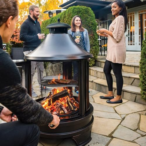 WEIMILOR Pagoda de 49,5 de Alto x 30,5 de Ancho, Chimenea Cuadrada para leña, Chimenea para Exteriores con Parrilla para cocinar, para jardín, Patio, Barbacoa