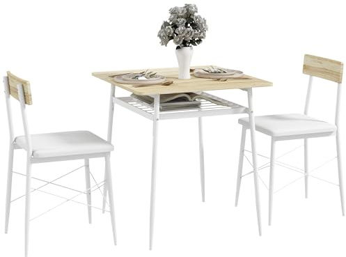 HOMCOM Conjunto de Mesa y Sillas de Comedor de 3 Piezas Mesa con Dos Sillas
